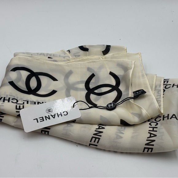 CHANEL Accessories - Chanel NWT Silk Logo Signature Large Scarf, Made in France